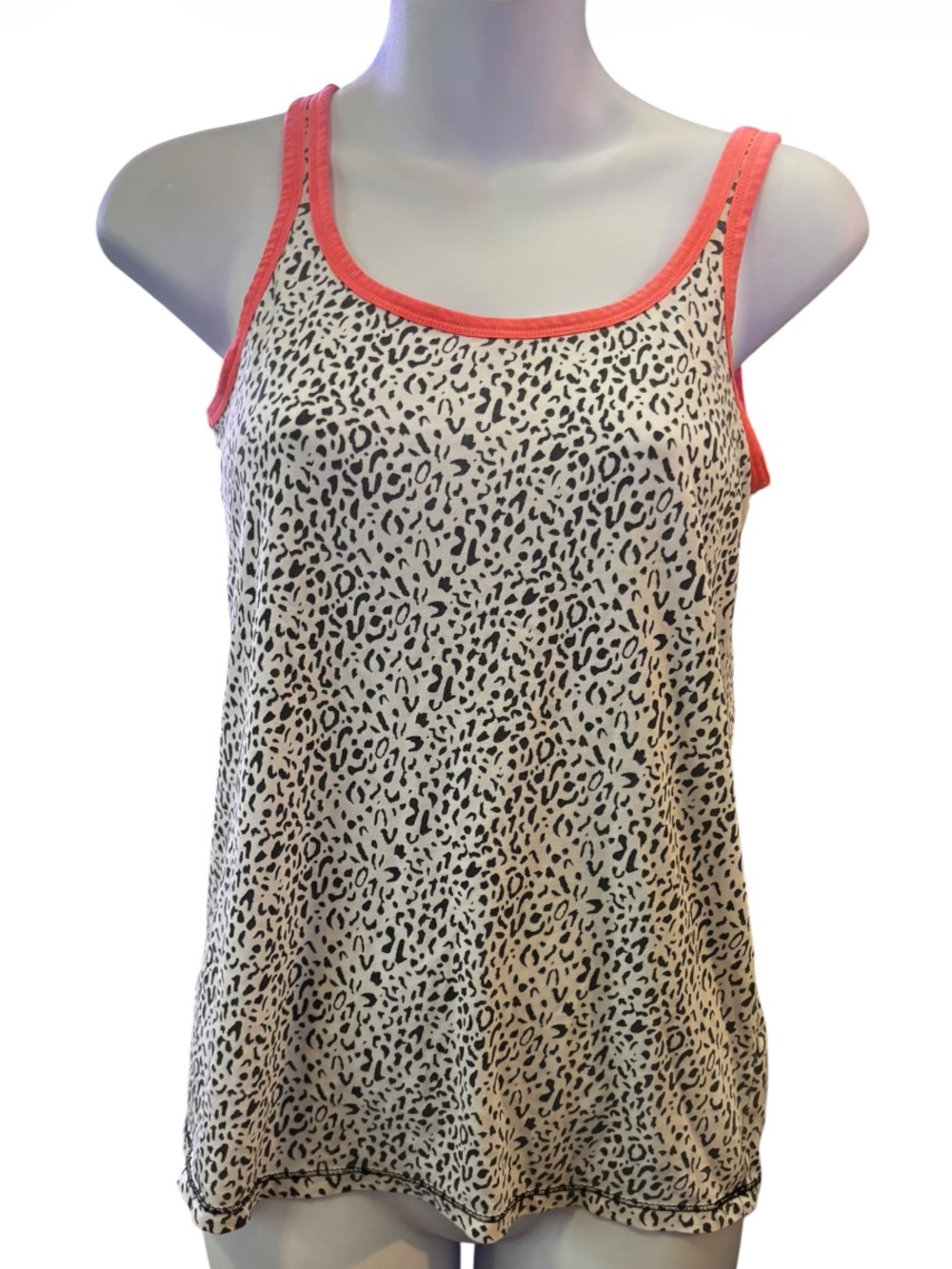 Leopard Print Cream Tank Top with Coral Trim